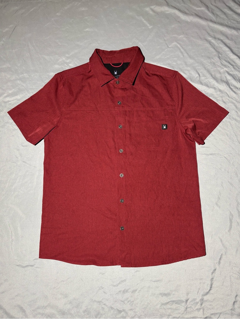 Spyder Men's Short-Sleeve Button-Down Shirt Pomegranate Red Color Size Small